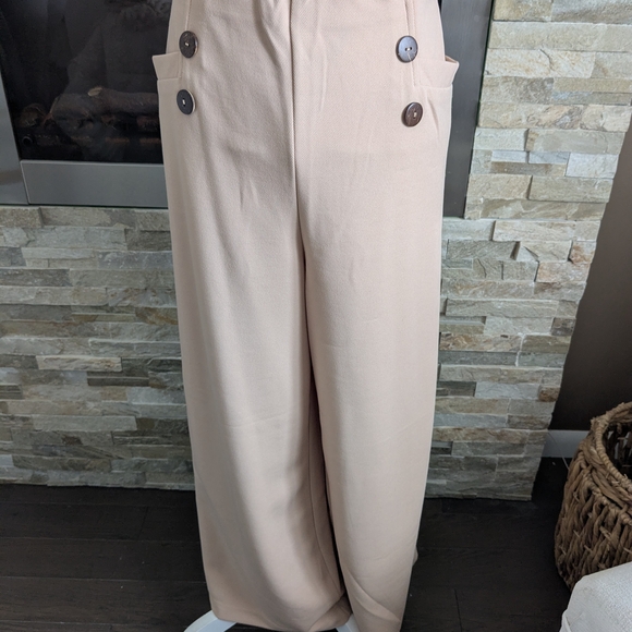 Revamped Pants - Revamped Wide Leg Pants in Cream with Button Detail
